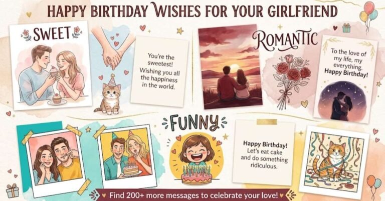 Couple celebrating birthday together with romantic birthday wishes text overlay