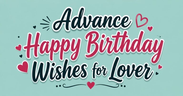 Advance Happy Birthday Wishes for Lover with romantic hearts on a pastel mint background
