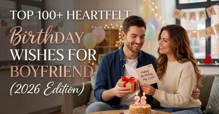 A romantic birthday card and gift box with fairy lights, illustrating heartfelt birthday wishes for a boyfriend.
