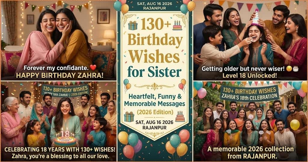 A collage showing a happy family celebrating a sister's birthday with cakes, decorations, and gifts.