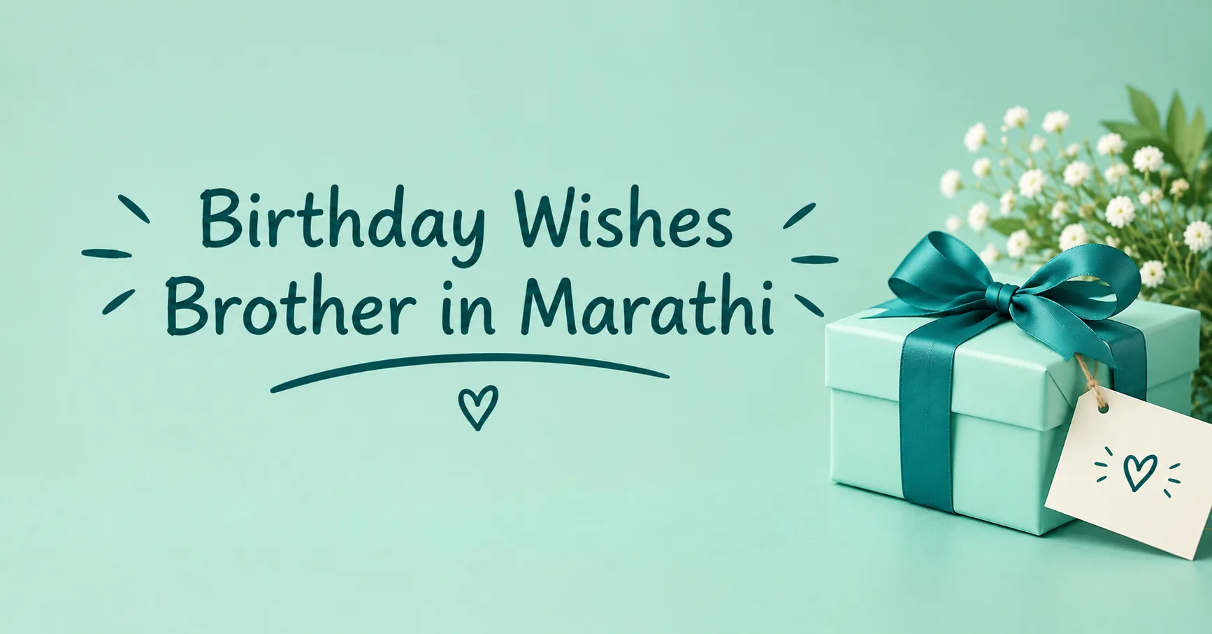 Birthday Wishes Brother in Marathi greeting design with a mint gift box and flowers