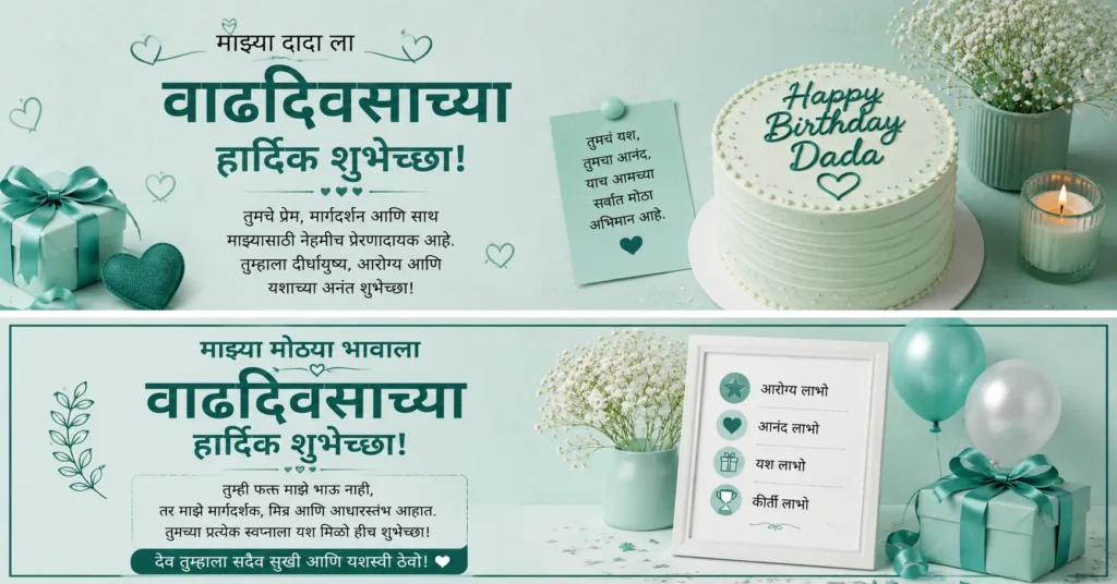 Big brother birthday wishes in Marathi with birthday cake, gift and heartfelt message