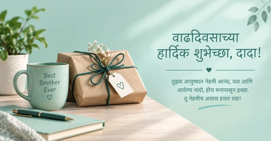 Marathi birthday wishes for brother with elegant gift and heartfelt greeting