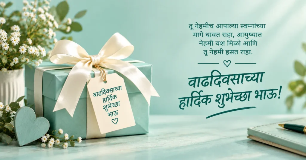 Mint-themed birthday gift with Marathi birthday wishes for brother.