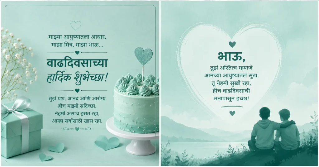 Heart touching Marathi birthday wishes for brother with cake and gifts.