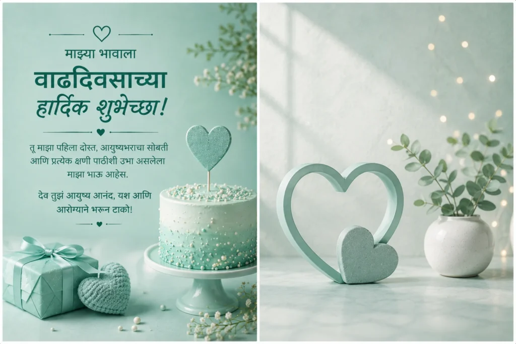 Minimal heart-themed birthday design for brother with a mint gift and heart decor.