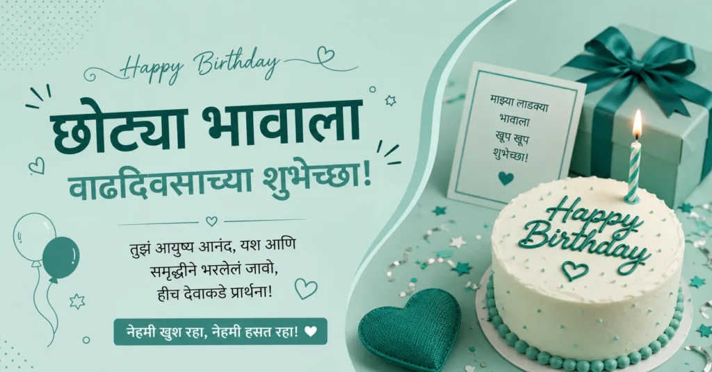 Small brother birthday wishes in Marathi with birthday cake and gifts